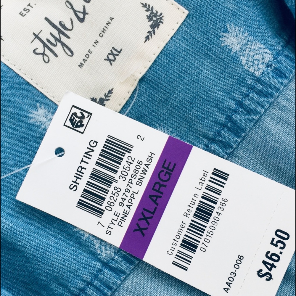 🚫SOLD🚫#MACYS PINEAPPLE DAZE DENIM-LOOK SHIRT - Picture 6 of 8